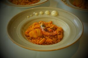 Arroz meloso de gambas y rape sin gluten en Villajoyosa